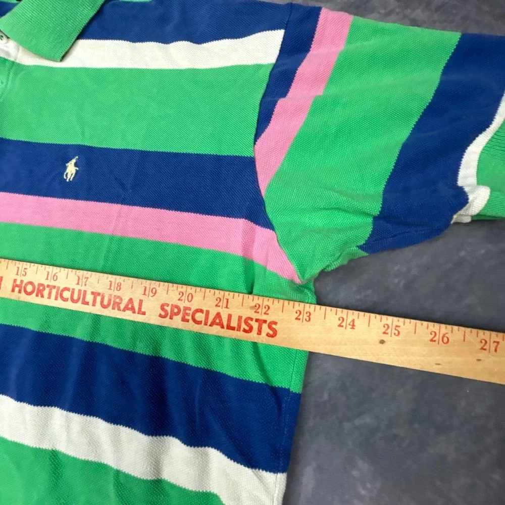 Vintage 90s Polo Ralph Lauren Striped Polo Shirt Green Blue Pink Mens Large L